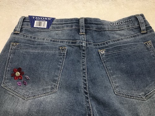 VIGOSS (Sz 7-14) Girls MID Shorts Adjustable Waistband Off-White Pink Denim Embr - Picture 10 of 16