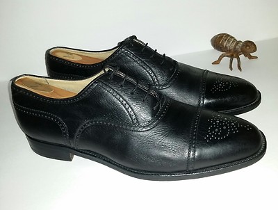 Hickey Freeman Black Leather Cap Toe Brogue Dress Oxfords  display picture 2