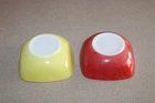 2 PYREX 10-12 oz A-5 Bowls Red & Yellow Square Ovenware USA 4.75"