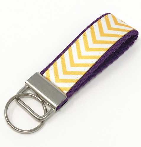 Multi Color Chevron Wave and Purple Webbing Mini Key Fob with key ring - Picture 23 of 31