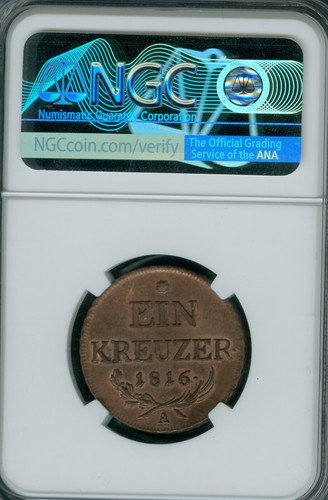 1816 A AUSTRIA 1 Kreuzer NGC MS63 RB MAC FDS 1ST DIE STRIKE KM#2113 - Picture 2 of 2