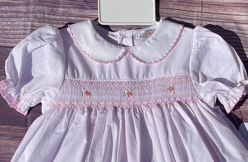 NWT Petit Ami White Pink Tiny Polka Dot Smocked Dress 9 Months 2p Baby Girls 9M - Picture 2 of 3