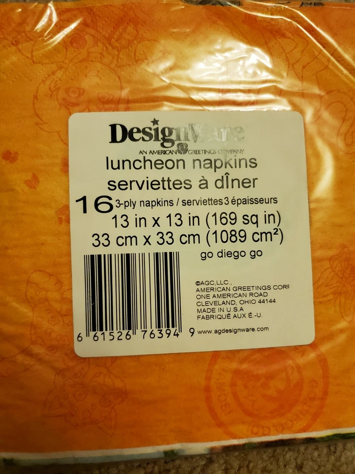 Go Diego Birthday Party Lunch Napkins 7 Pkg Lot Nickelodeon 16/Pkg DesignWare - Изображение 2 из 4