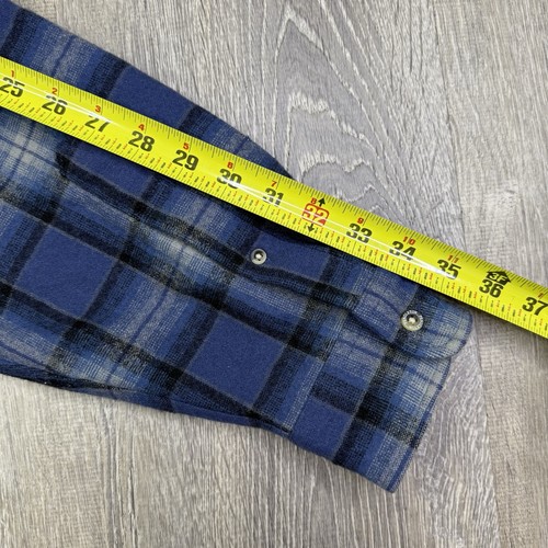 Pendleton Outdoor Board Shirt Blue Plaid Flannel Wool Button Up Men’s Large Long - Picture 12 of 13