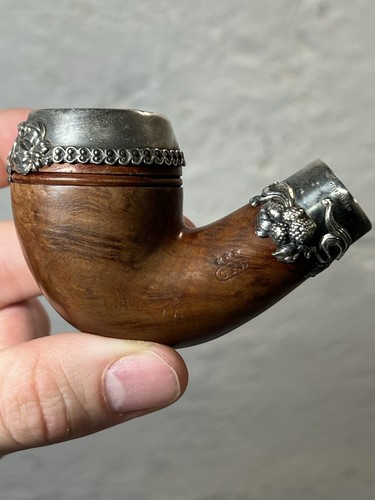Antique Victorian G.F.B. Briar Wood Ornate STERLING Silver Estate Pipe W/Case - Picture 2 of 14