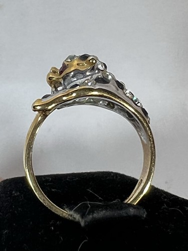 Mode-Cocktailring Leopard langer Schwanz 18 kgp Strass Kristall Größe 6,5 rote Augen - Bild 4 von 14