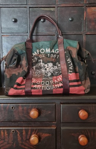 CAMPOMAGGI Brown Leather and Canvas Colour Logo Weekender Tote Shoulderbag ! - Picture 1 of 19