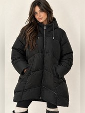 DKNY Hooded Stretch Puffer Jacket Black Size Medium