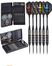 6 Piece 2 Color Steel Tip Dart Set, Case, Sharpener, Key