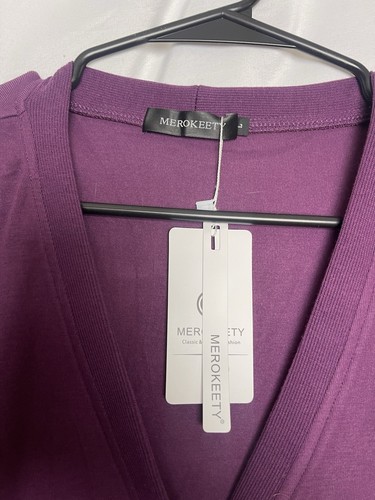 Strick-Cardigan Damen L Druckknopfleiste V-Ausschnitt Langarm lila NEU - Bild 2 von 6