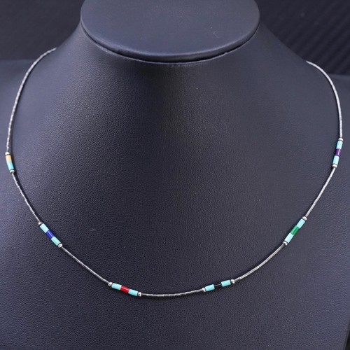 16”, Native American sterling 925 liquid silver chain necklace w/ blue crystal - Picture 1 of 7