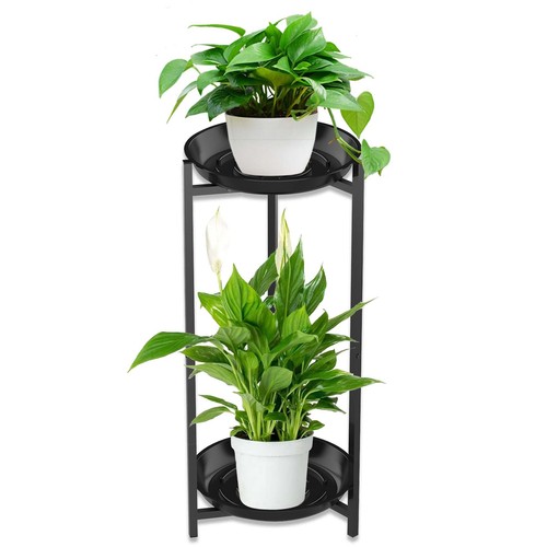 2 Tiered Metal Plant Stand Indoor，Black Corner Round Tall Plant Shelf for Out... - Bild 1 von 7