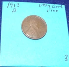 1913 D WHEAT CENT    VERY GOOD - FINE    # 3