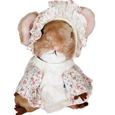 Merry Mouse Brown Pink White Dress Vtg Tag Priscilla Hillman Dakin Plush 8" Toy
