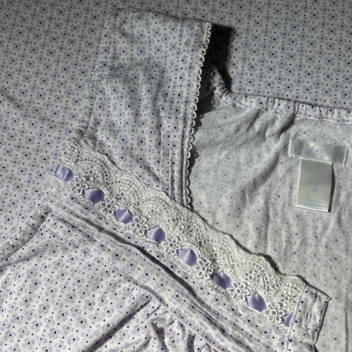 Camicia da notte in cotone, taglia M Adonna, lunghezza intera lavanda con nastro di pizzo fiori - Foto 5 di 6