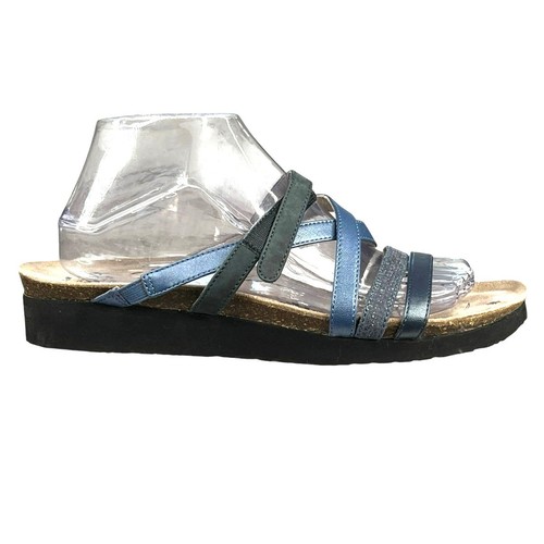 Abeo Women’s Bio System Blue Metallic Strappy Slip On Sandals Size US 10