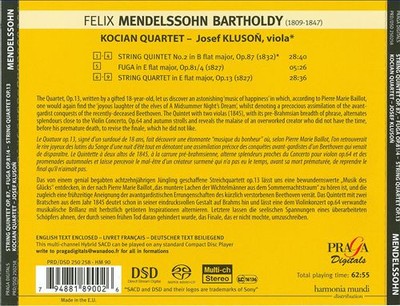 MENDELSSOHN: STRING QUINTET NO. 2, OP. 87; FUGA OP. 81/4; STRING QUARTET OP. 13 