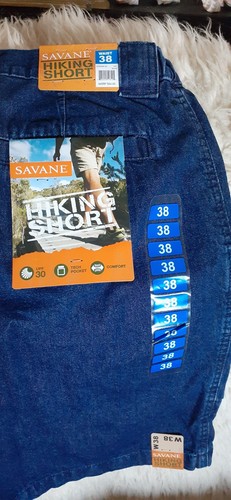 Savane Hiking Shorts Size 38 Denim Cargo UPF 30 Tech Pocket Flex Waist NEW - Picture 4 of 7