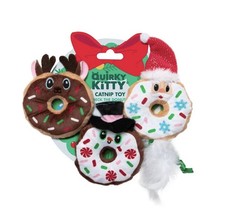 Quirky Kitty Catnip Toy Donut Set Christmas Themed With 3 Plush Toys For Cats