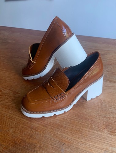 BNWT Colibri Boutique Patent Leather Golden Brown Block Heel Loafer UK4 RRP £185 - Picture 3 of 14