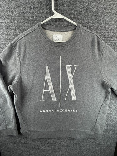 Armani Exchange Embroidered Pullover Gray Sweatshirt XL Icon Big Logo Men