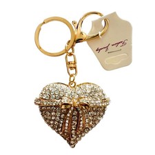 Gold-tone Jeweled Heart  Bow Keychain Ring Handbag Charm 4  Luxury