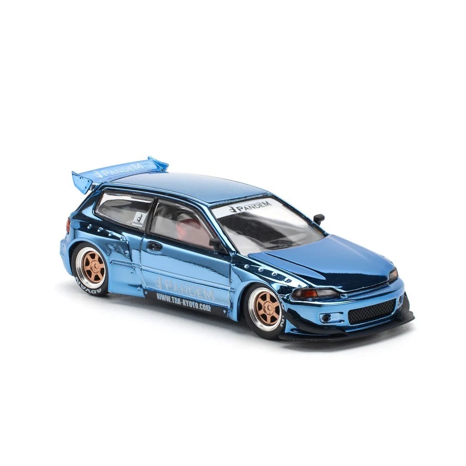 Pop Race 1:64 Honda Civic EG6 Pandem v1.5 Blue Chrome Diecast Model Car PR640206 - Image 4 of 4