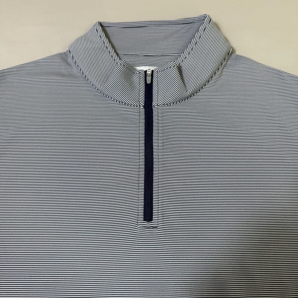 Peter Millar Perth Sugar Stripe Performance 1/4 Zíper L/S Masculino Tamanho XXL Branco Marinho - Imagem 2 de 4