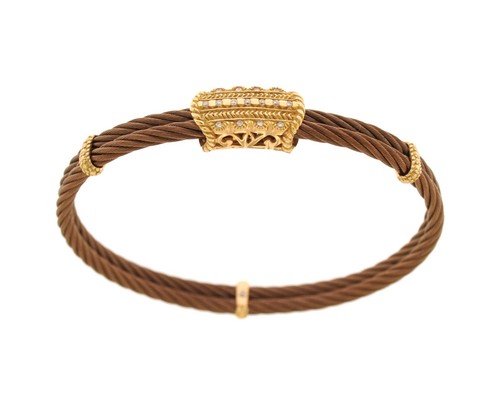 Charriol 18K & Steel Diamond Celtique Alor Bronze 2 Row Cable Bracelet - Picture 2 of 5