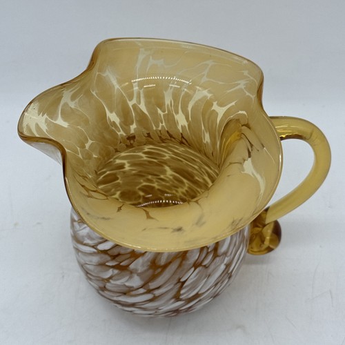 Amber Art Glass Vase Vintage Handblown Collectable Pitcher Creamer White Swirl - Picture 2 of 9