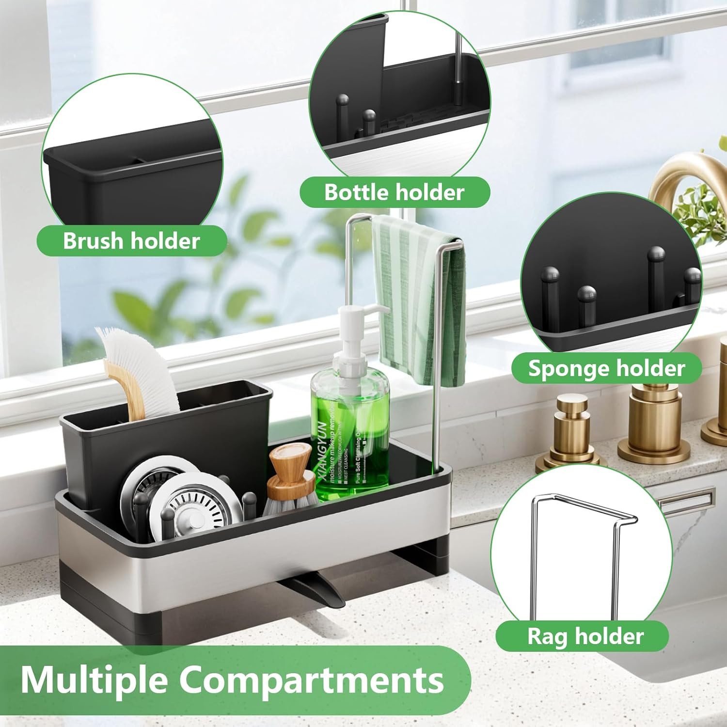 Porta Spugna Cucina Acciaio Inox - Sistema Drenaggio Integrato Professionale - 3