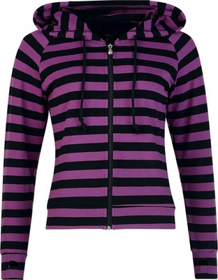 Banned Alternative Kapuzenpullover Damen Cat Ears Striped Hoodie schwarz/lila