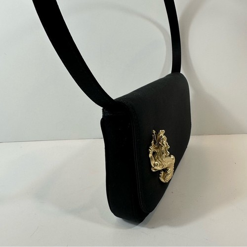 Barry Kieselstein Cord Shoulder Bag Black satin Shoulder Handbag Gold Dragon - Picture 4 of 10