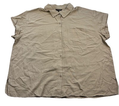 Stitch Star NWT Linen Blend Button Up Shirt Neutral Beige Tan Boxy Top Womens 2X