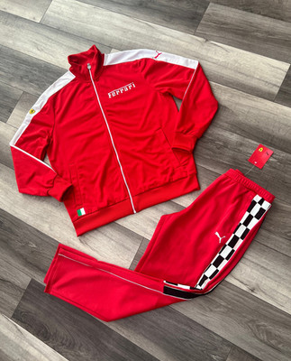 PUMA FERRARI MEN'S 2 PIECE RED TRACKSUIT JACKET XL AND SWEATPANTS SIZE MEDIUM