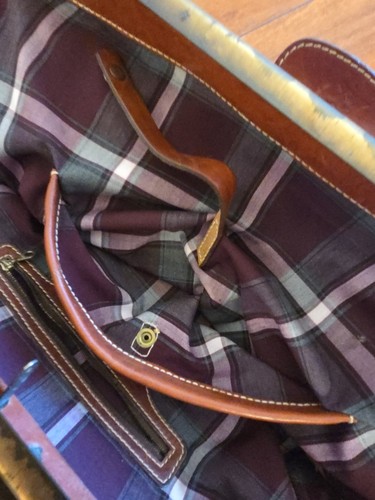 Vintage Sandast braune Reisetasche - Lederriemen + Schnalle - Made in USA - kariert - Bild 20 von 23