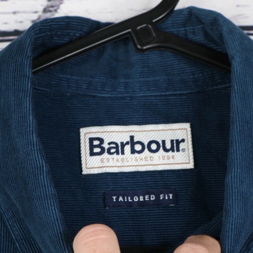 Barbour Retail Corduroy Shirt Mens L Teal Blue Button Up Slim Fit Pocket Logo - Picture 5 of 12
