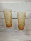 Vintage Set of 2 Anchor Hocking Lido Milano Amber Gold Crinkle Glass.