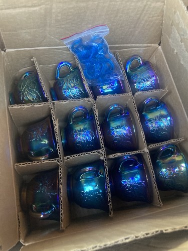 Indiana 7446 Iridescent Blue Carnival Glass 26pc Princess Punch Set New 1975 - Picture 6 of 22