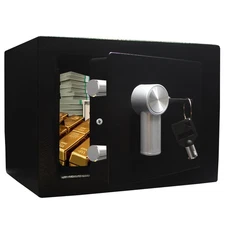 Steel Safe Box - Key Locked, 0.2 Cubic Ft Small Home Safe for Cash & Jewelry ...