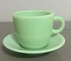 Vintage Unmarked Jadeite Restaurant Ware C Handle Cup and Saucer