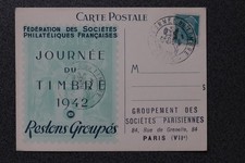 FRANCE 1942 - Carte Journée du Timbre - Mercure 50c- Obl. Paris - Côte++