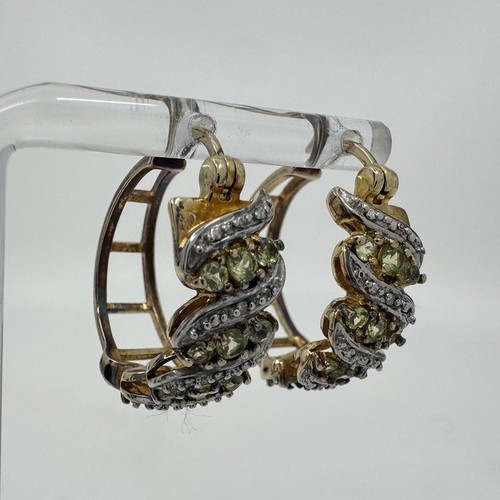 18k Yellow Gold Over Sterling Silver 0.84ctw Peridot Hoop Earrings W/Box JTV - Picture 3 of 12