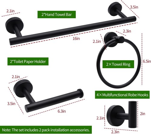 10PCS Black Bathroom Hardware Set Towel Bar Ring Hook Toilet Paper Holder - Picture 8 of 8