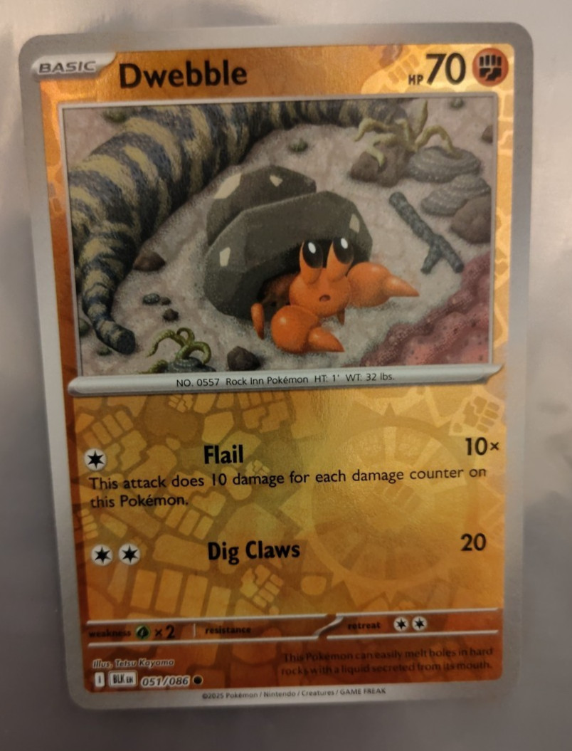Pokémon TCG Dwebble SV Black Bolt 051/086 Common Reverse Holo Near Mint