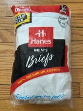 Vintage 90s 1997 Men’s Size 36 Hanes 6 Pack Briefs White Underwear 100% Cotton