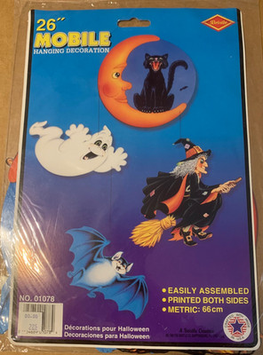 Vintage Beistle Halloween Mobile 2 Sided 1989 Witch Ghost Bat Cat/Moon NOS USA!