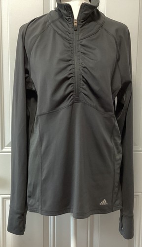 Women’s Gray Adidas Climalite 1/2 Zip  Long Sleeve Thumb Hole Pullover  Large  - Picture 1 of 15