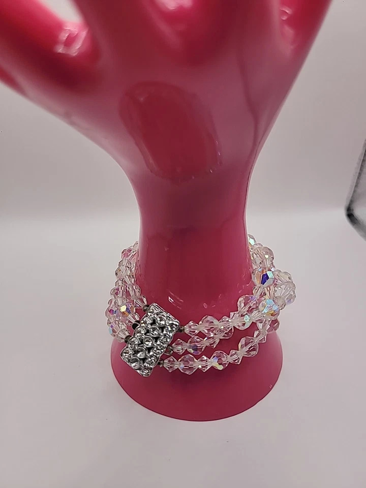 Pulsera Vintage Cuentas Tono Plata Cristales Joyería Disfraz Foto 2 de 4