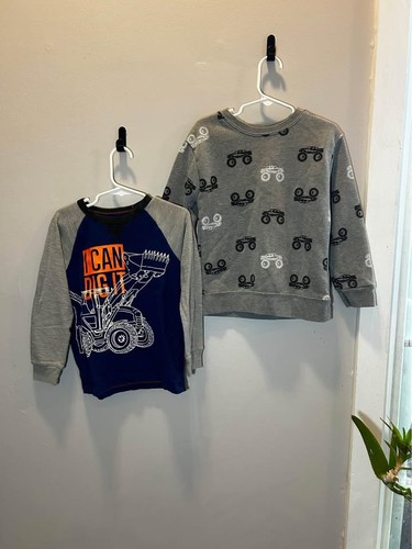 Boys 5t truck tractor gray navy crewneck sweater long sleeve shirt winter
